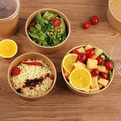 Greaseproof 8oz 12oz Kraft Paper Food Container مع غطاء ورقي