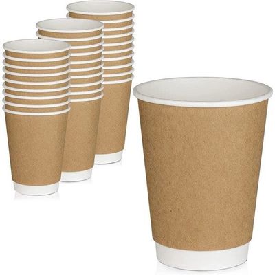 مطعم Take Away 500 مل أكواب ماء ورقية يمكن التخلص منها من ورق كرافت بني مزدوج الجدار معزول للذهاب لأكواب القهوة