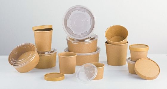 وعاء ورق كرافت قابل للتحلل الحيوي يمكن التخلص منه في الميكروويف مع غطاء بلاستيكي